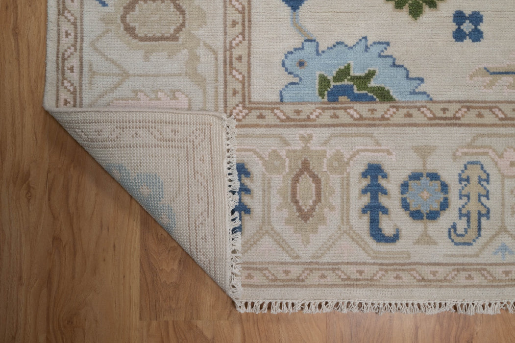 Sakin Hand-Knotted Indian Oushak Wool Rug - Ivory, Sapphire and Basil