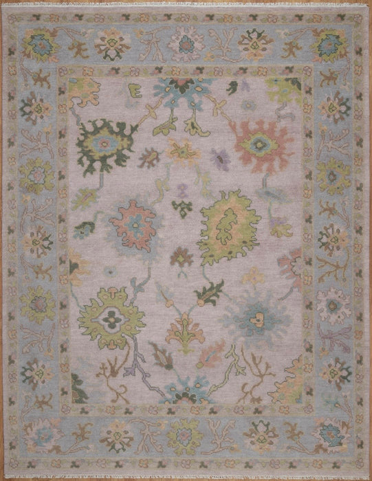 Levanta Hand-Knotted Oushak Indian Wool Rug -  Lilac, Aquamarine, Blossom and Pear