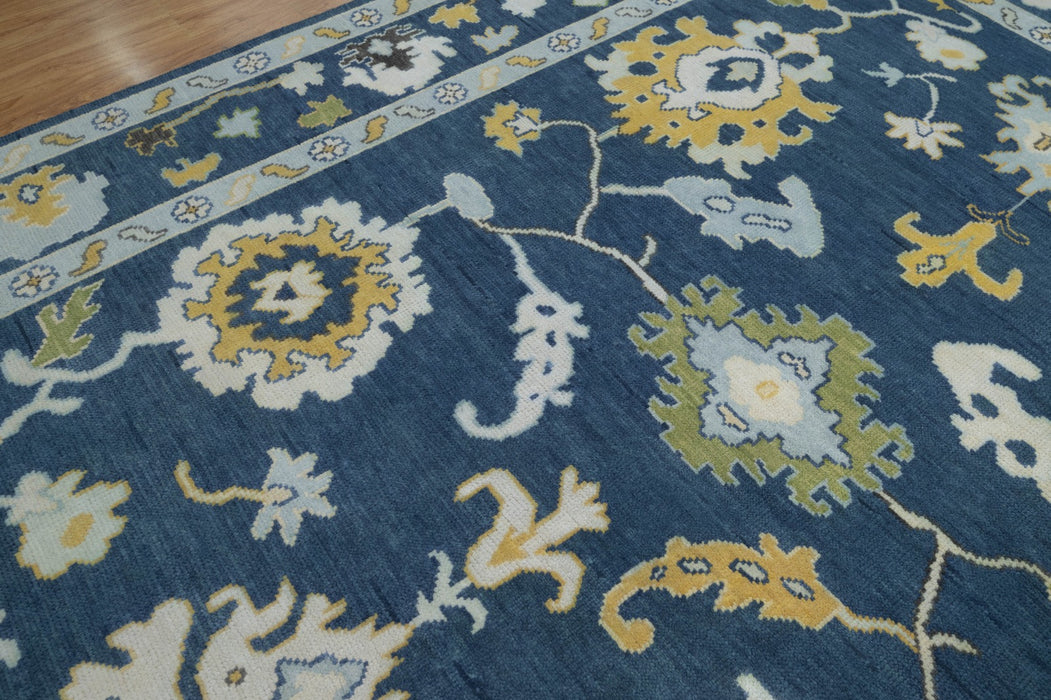 Aylin Hand-Knotted Indian Oushak Wool Rug - Indigo, Sapphire,Teak, Ivory and Basil