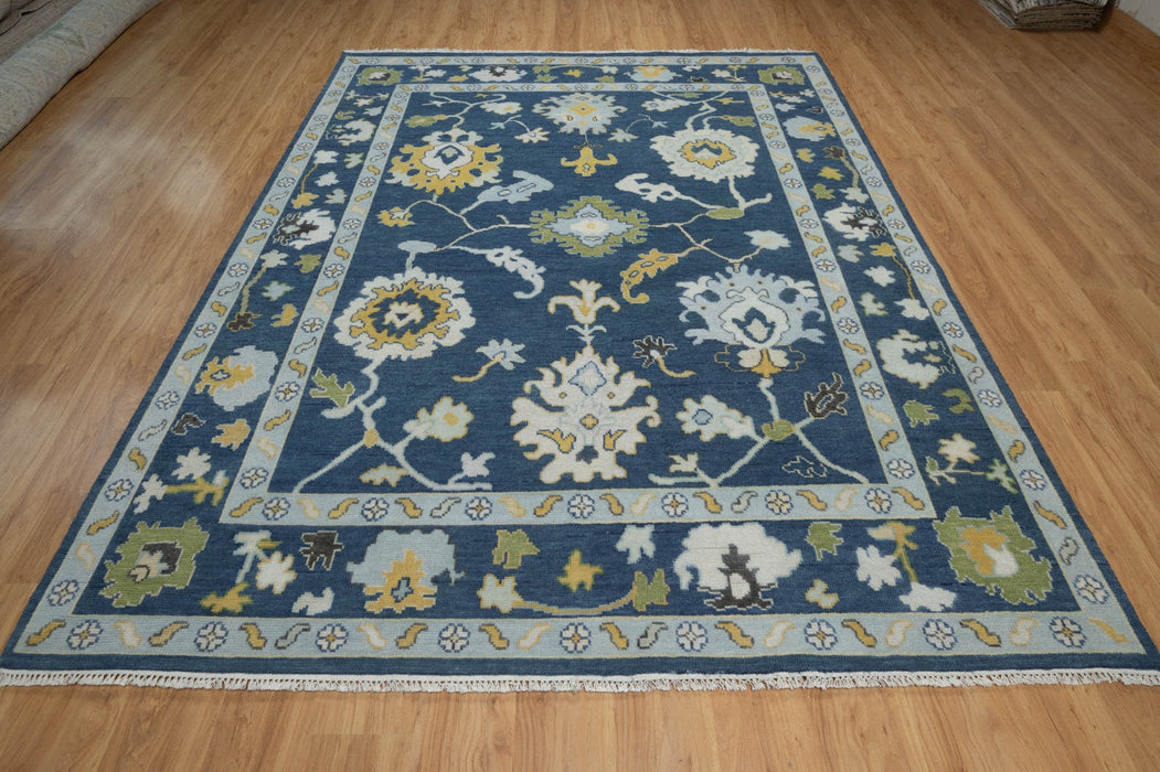 Aylin Hand-Knotted Indian Oushak Wool Rug - Indigo, Sapphire,Teak, Ivory and Basil