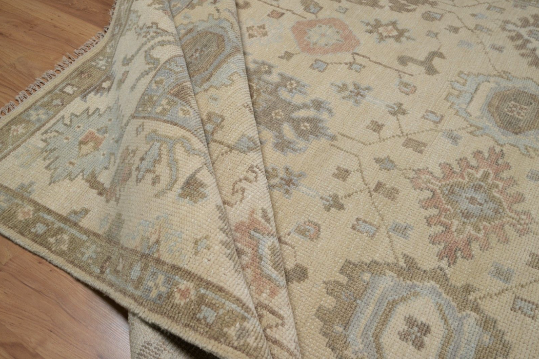 Kadir Vintage Inspired Hand-Knotted Indian Oushak Wool Rug - Sand, Nutmeg, Dove and Peach