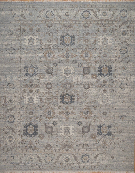 Arnav Vintage Inspired Super-Fine Indian Wool Rug - Sapphire and Indigo Blue, Ivory and Olive