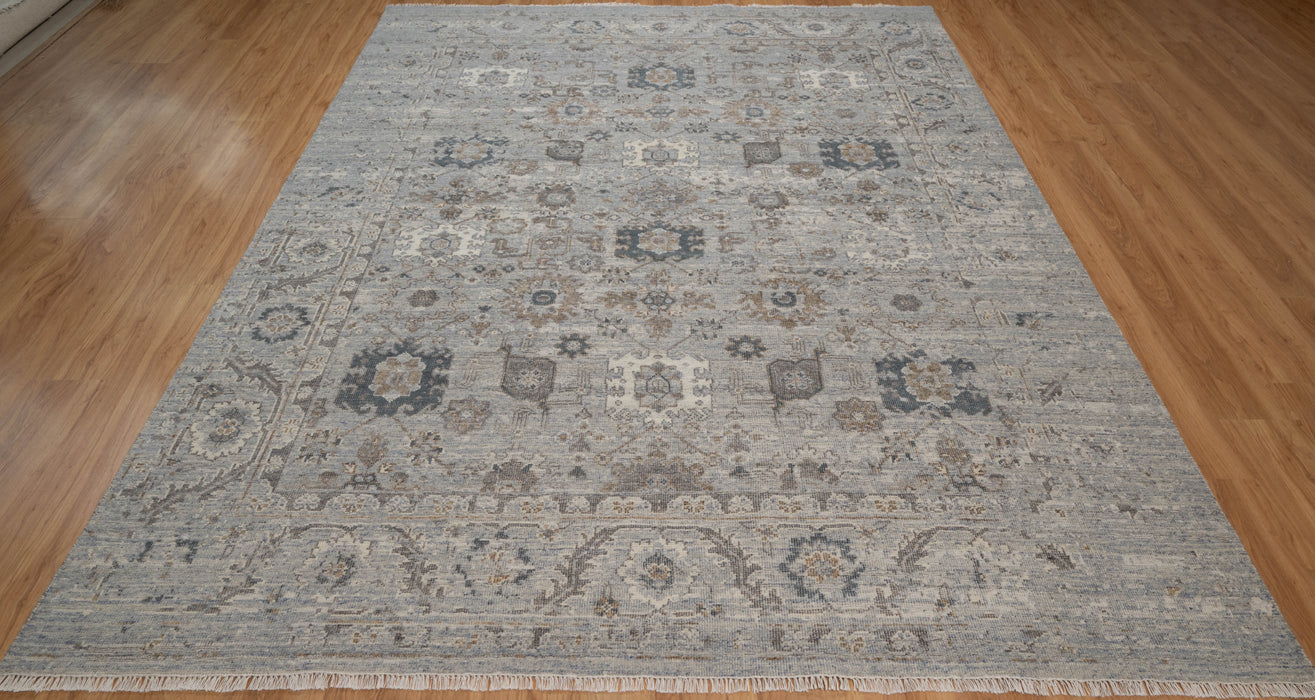 Arnav Vintage Inspired Super-Fine Indian Wool Rug - Sapphire and Indigo Blue, Ivory and Olive