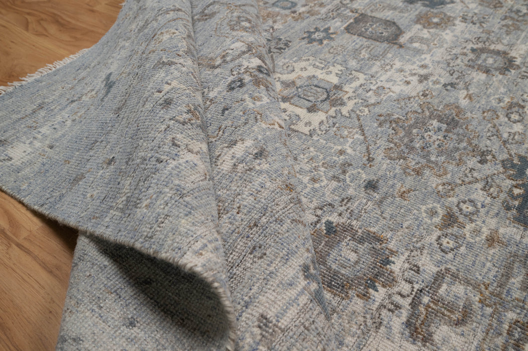 Arnav Vintage Inspired Super-Fine Indian Wool Rug - Sapphire and Indigo Blue, Ivory and Olive