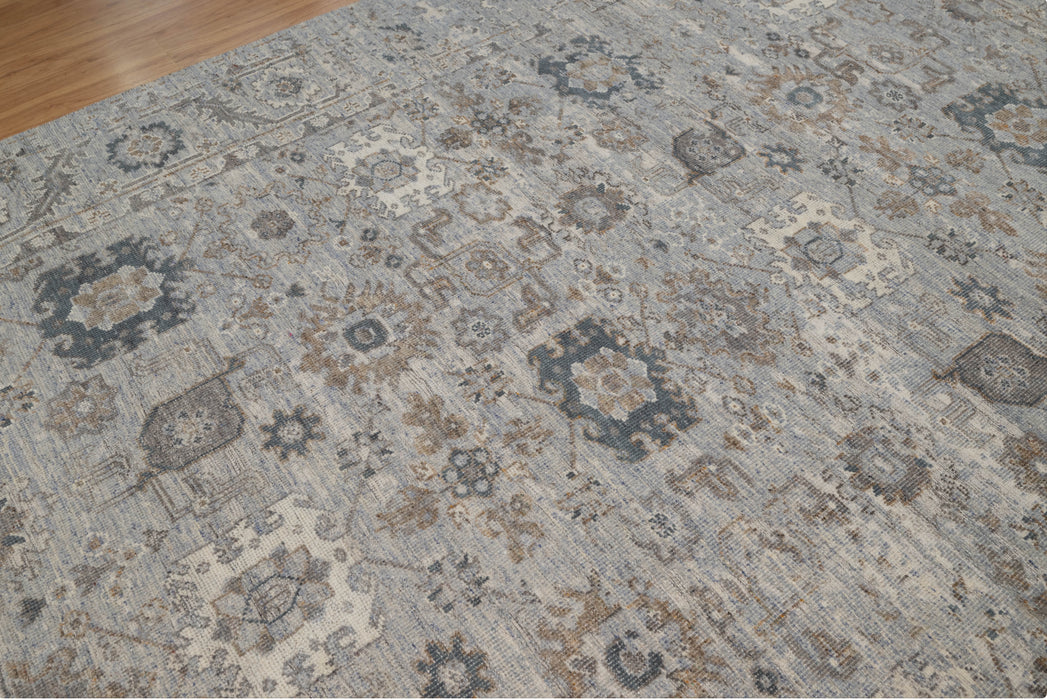 Arnav Vintage Inspired Super-Fine Indian Wool Rug - Sapphire and Indigo Blue, Ivory and Olive