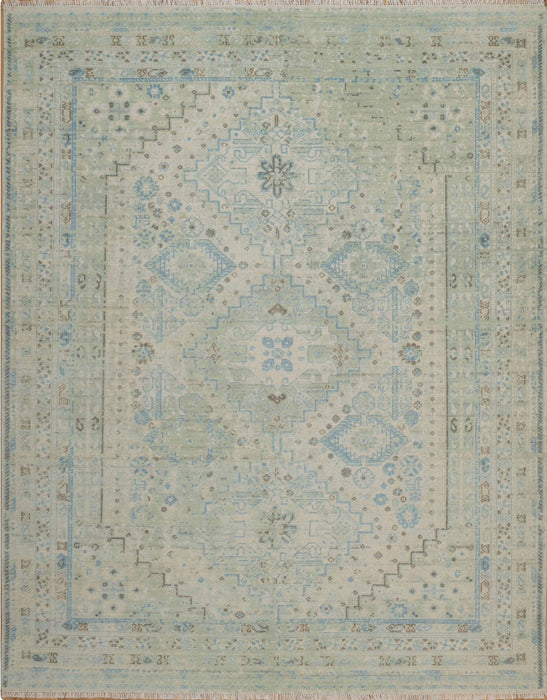Maya Vintage Inspired Super-Fine Indian Wool Rug - Celadon, Sapphire and Ivory