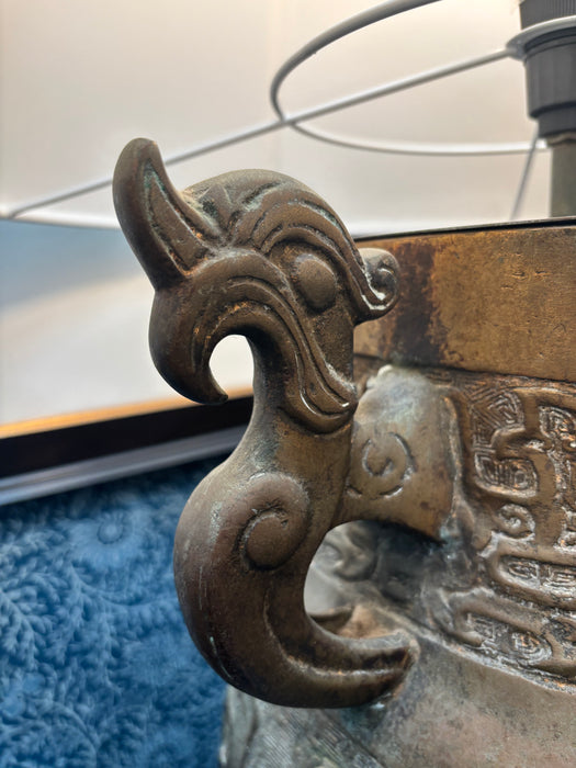 Vintage Chinese Mythological Bronze Lamp Base (Pair Available)