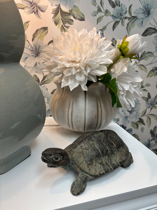 White Indian Hand-Carved Marble Frangipani Vase