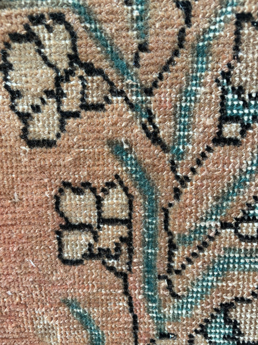 Vintage Distressed Persian Tabriz Wool Rug - Dusky Pink/Terracotta, Turquoise and Black - 214 x 308cm