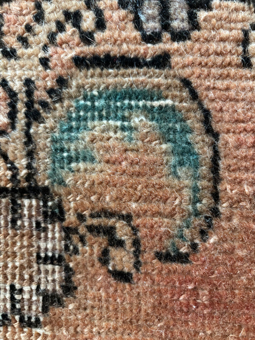 Vintage Distressed Persian Tabriz Wool Rug - Dusky Pink/Terracotta, Turquoise and Black - 214 x 308cm
