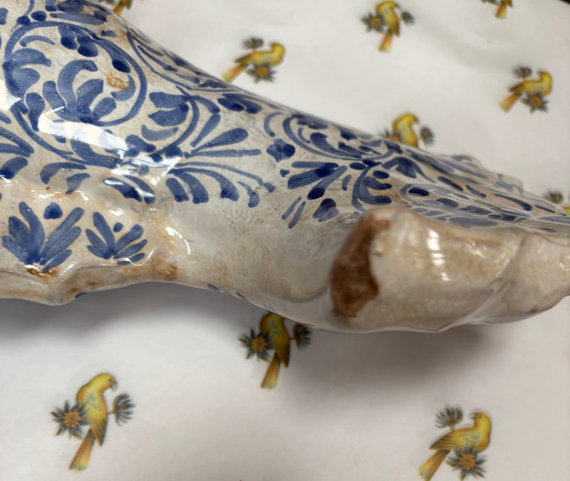 Vintage Majolica Blue and White Fish Tulipiere Vase