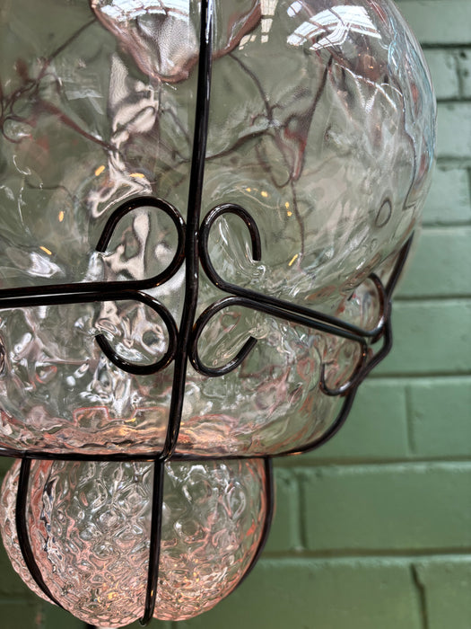 Pink Vintage Style Venetian Murano Blown Glass Pendant Lantern
