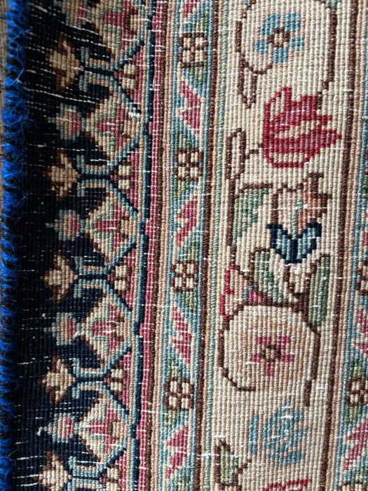 Vintage Persian Kerman Wool Rug - Indigo, Cerulean Blue, Hibiscus and Celadon - 267 x 358cm