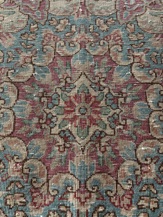 Vintage Persian Kerman Wool Rug - Indigo, Cerulean Blue, Hibiscus and Celadon - 267 x 358cm