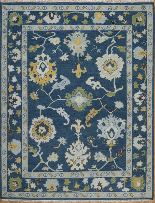 Aylin Hand-Knotted Indian Oushak Wool Rug - Indigo, Sapphire,Teak, Ivory and Basil