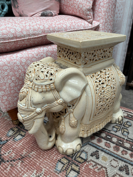 Vintage Ivory Ceramic Elephant Side Table