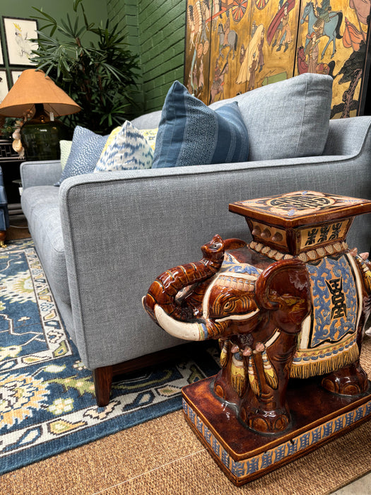 Vintage Brown and Blue Ceramic Elephant Side Table