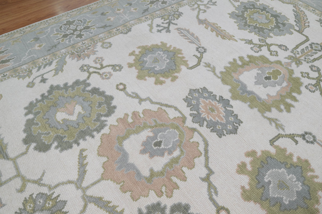 Kaya Hand-Knotted Indian Oushak Wool Rug - Ivory, Dove, Basil and Almond