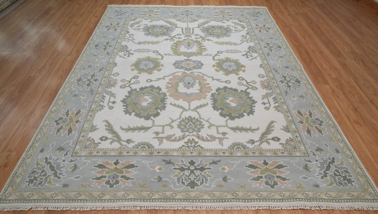 Kaya Hand-Knotted Indian Oushak Wool Rug - Ivory, Dove, Basil and Almond