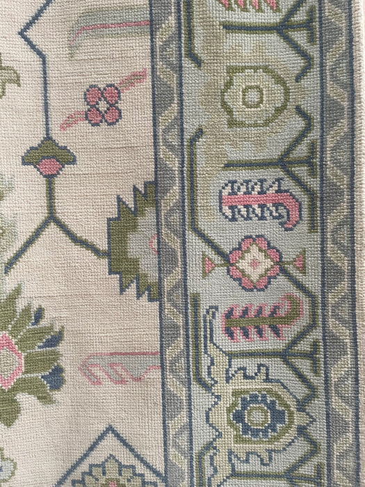Lunara Hand-Knotted Indian Oushak Wool Rug - Ivory, Pink, Sapphire and Basil