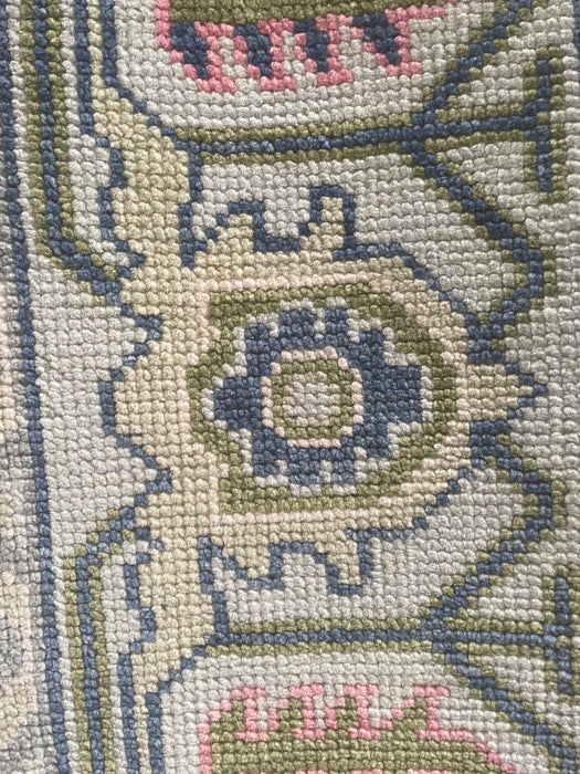 Lunara Hand-Knotted Indian Oushak Wool Rug - Ivory, Pink, Sapphire and Basil