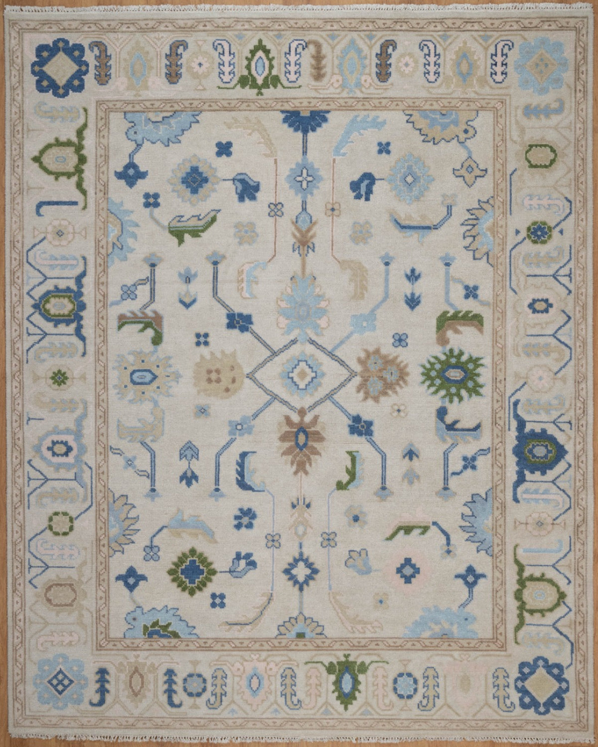 Sakin Hand-Knotted Indian Oushak Wool Rug - Ivory, Sapphire and Basil ...