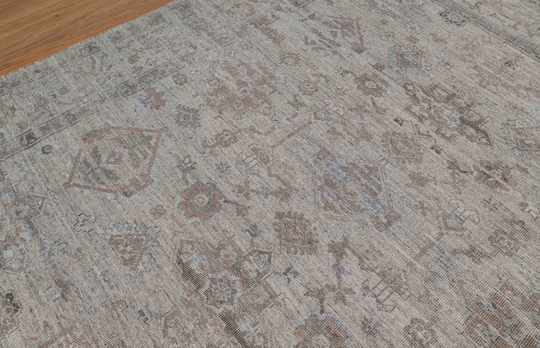 Dharti Vintage Inspired Super-Fine Indian Wool Rug - Stone, Sapphire and Sand