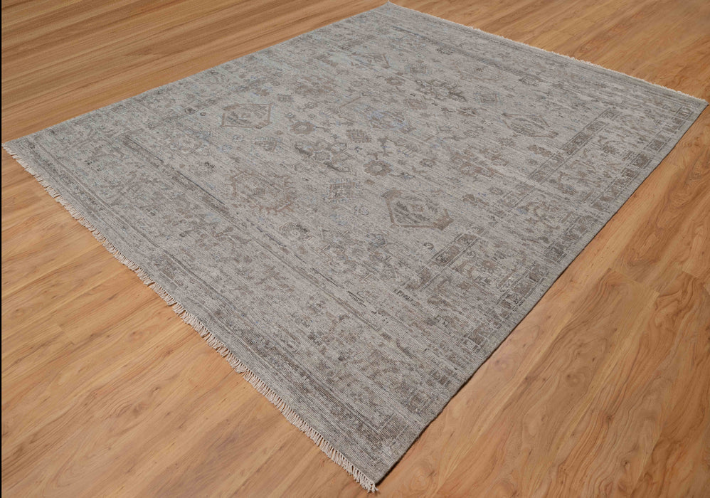 Dharti Vintage Inspired Super-Fine Indian Wool Rug - Stone, Sapphire and Sand