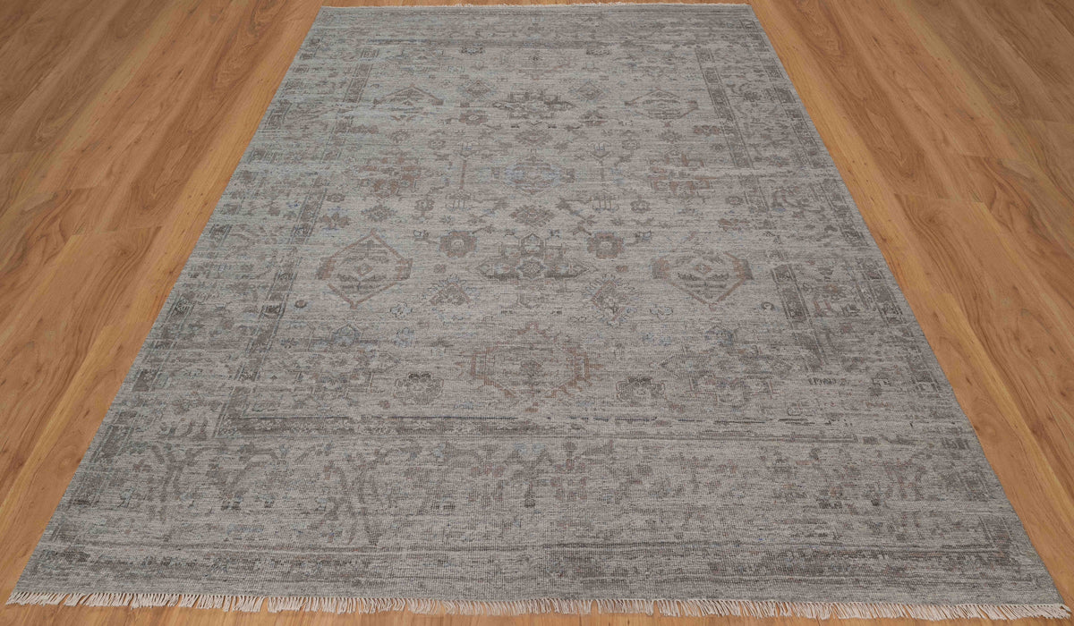 Dharti Vintage Inspired Super-Fine Indian Wool Rug - Stone, Sapphire and Sand