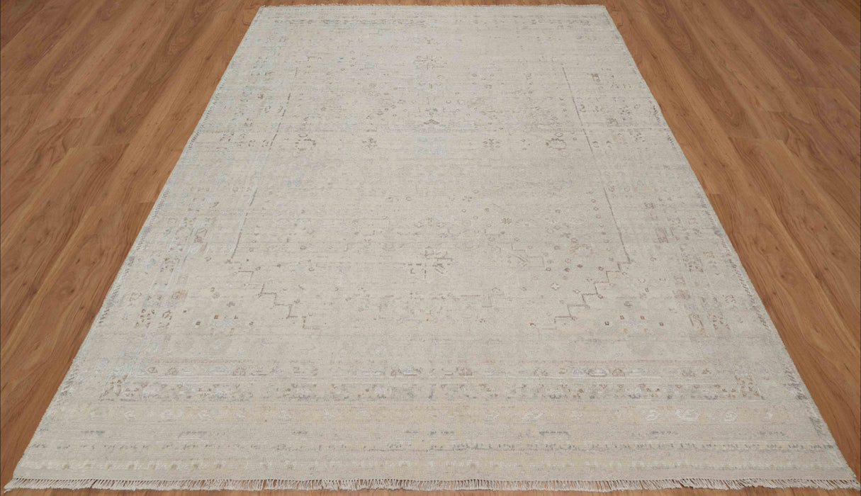 Roshanee Vintage Inspired Super-Fine Indian Wool Rug - Ivory, Dove and Nutmeg