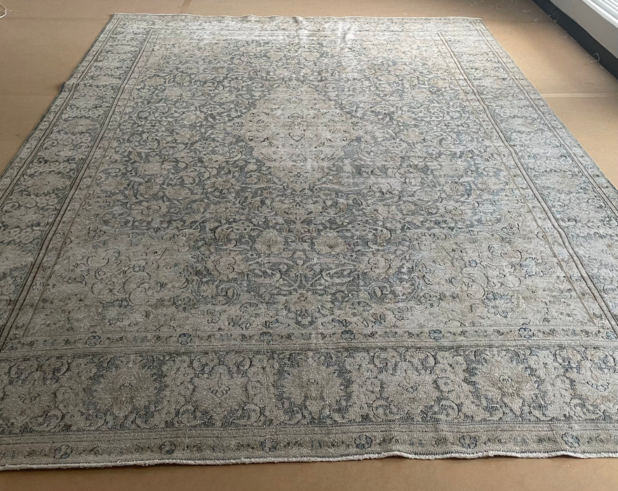 Vintage Persian Kerman Wool Rug - Teal Blue and Sage - 239 x 348cm