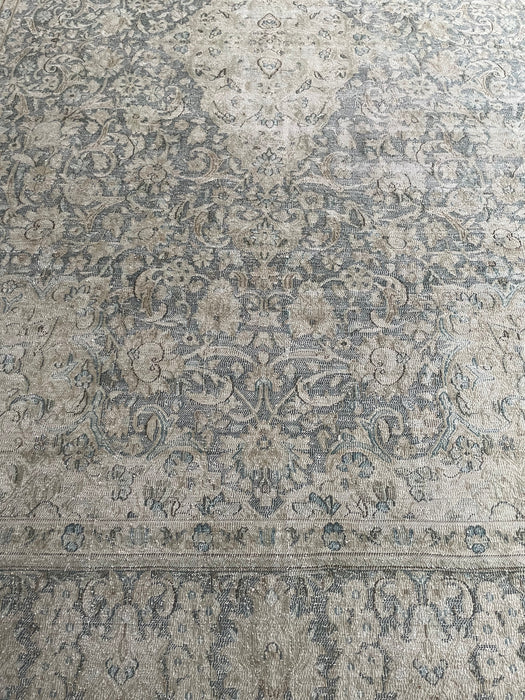 Vintage Persian Kerman Wool Rug - Teal Blue and Sage - 239 x 348cm