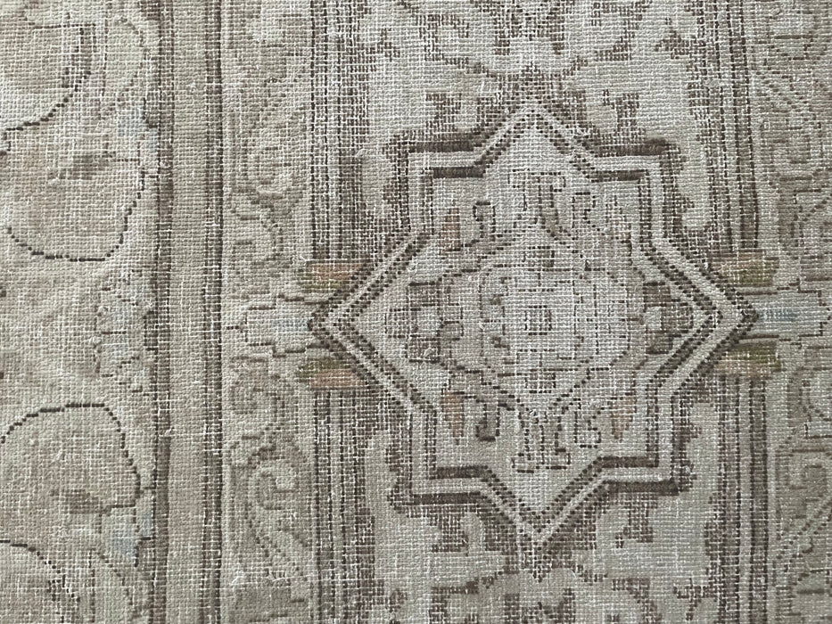 Vintage Persian Tabriz Wool Rug - Beige and Chocolate with Hints of Pastel Aqua, Pink and Green - 296 x 384cm