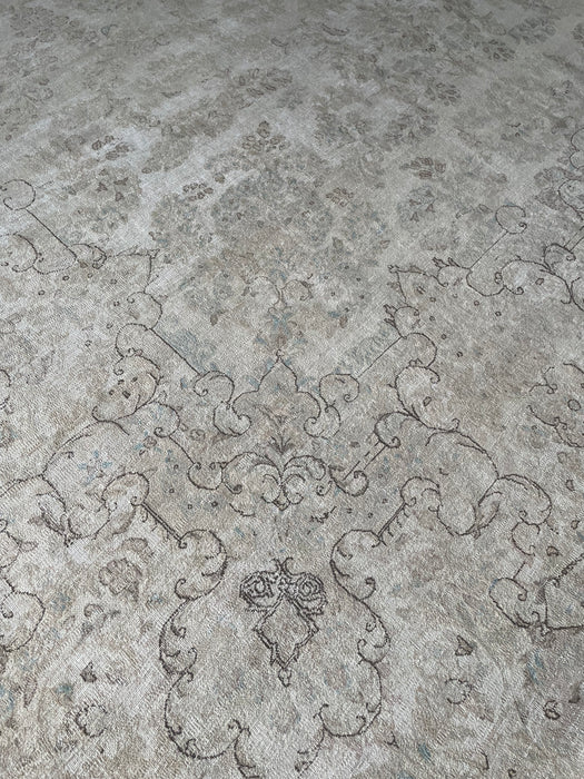 Vintage Persian Darbar-Tabriz Wool Rug - Beige and Chocolate, with Touches of Aquamarine, Basil, Sage and Pink - 304 x 427cm