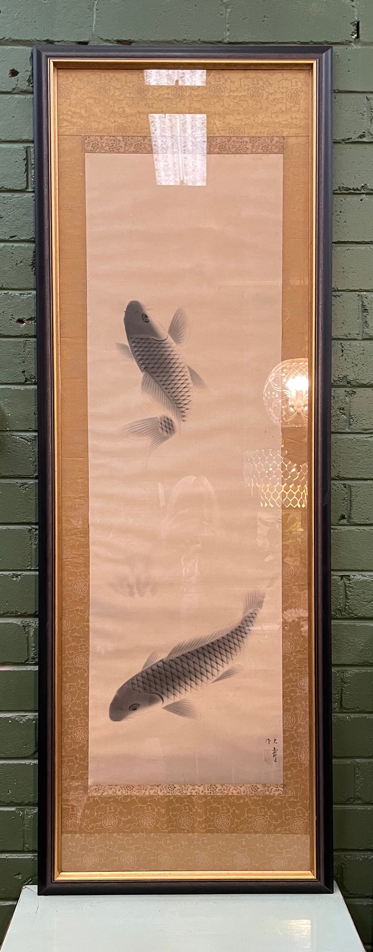 Framed Vintage Chinese Scroll of Swimming Fish– Isla Design