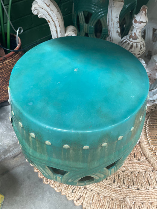 Jade Green Glazed Infinity Porcelain Drum Stool/Side Table (Pair Available)