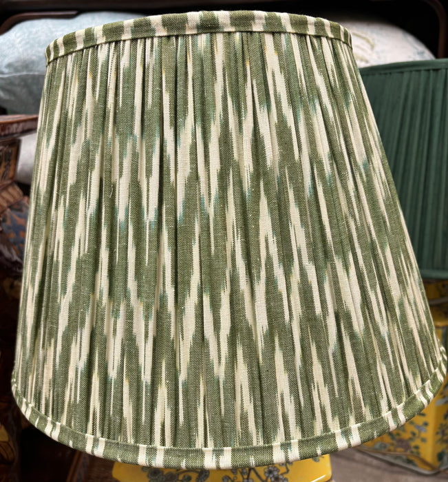 Large Green and Turquoise Ikat Cotton Pleated Lampshade (Pair Available)