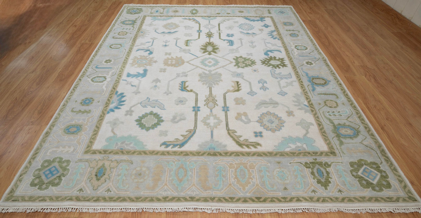 Arda Hand-Knotted Indian Oushak Wool Rug - Ivory, Aquamarine, Turquoise, Dove and Basil