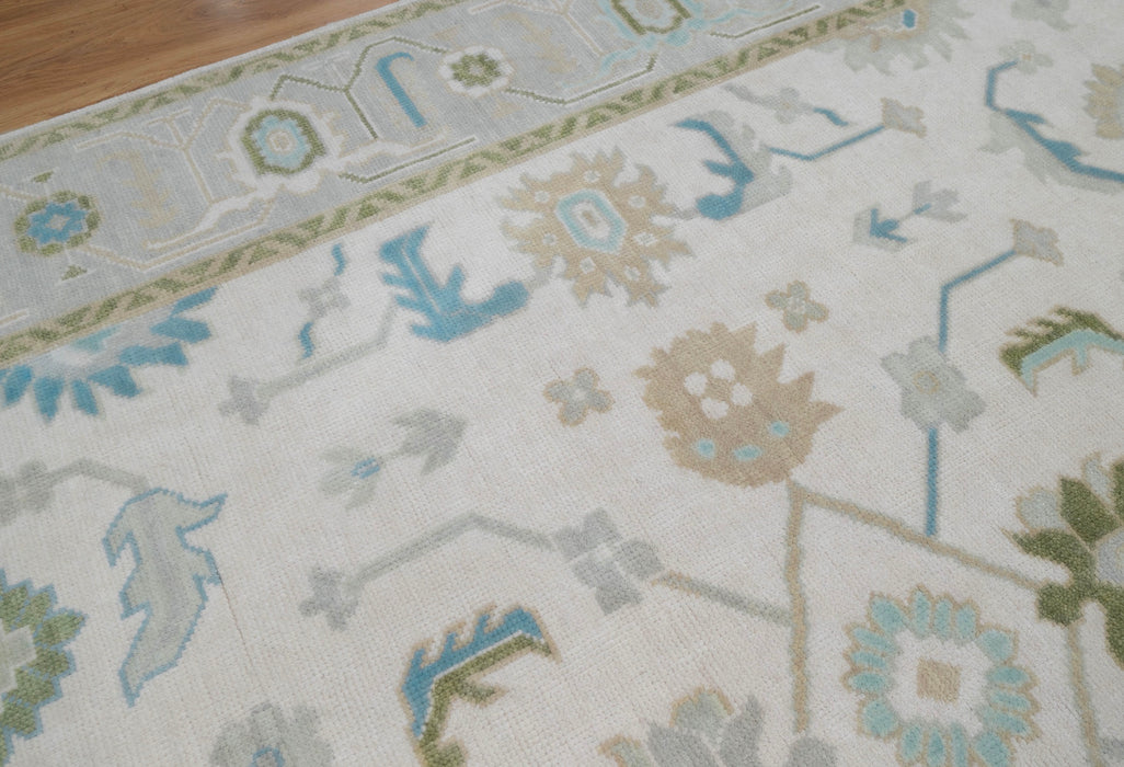 Arda Hand-Knotted Indian Oushak Wool Rug - Ivory, Aquamarine, Turquoise, Dove and Basil