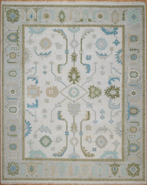 Arda Hand-Knotted Indian Oushak Wool Rug - Ivory, Aquamarine, Turquoise, Dove and Basil