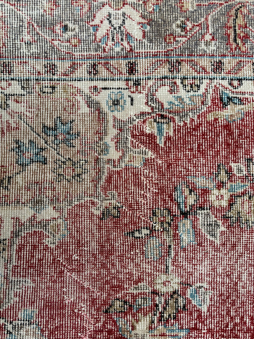 Vintage Turkish Hereke Distressed Rug - Soft Red, Neutrals and Cerulean Blue - 172 x 296cm