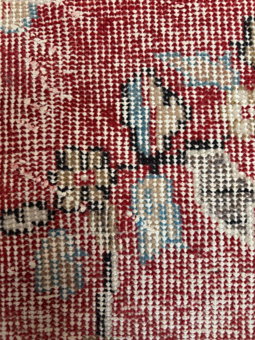Vintage Turkish Hereke Distressed Rug - Soft Red, Neutrals and Cerulean Blue - 172 x 296cm