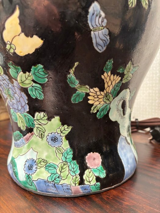 Vintage Black Floral Chinoiserie Lamp Base