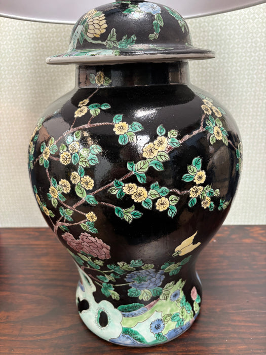 Vintage Black Floral Chinoiserie Lamp Base