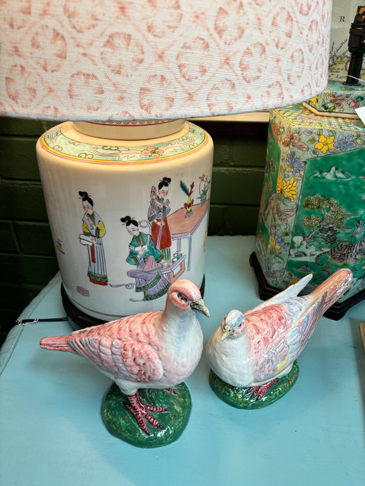 Pair of Vintage Pink Italian Porcelain Doves