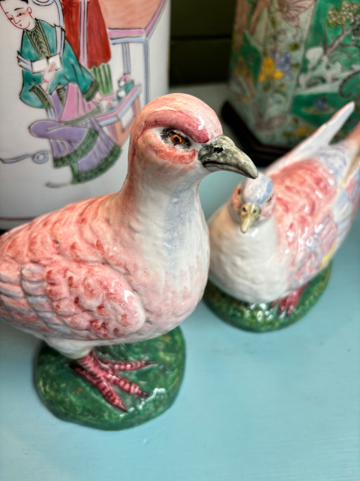 Pair of Vintage Pink Italian Porcelain Doves