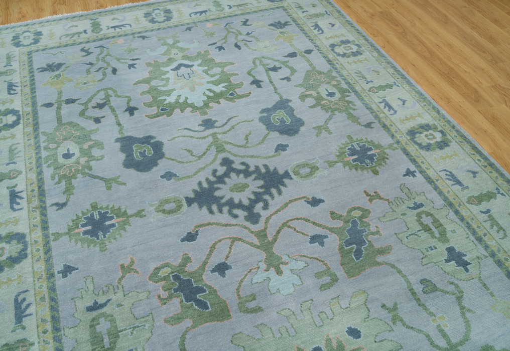 Alara Hand-Knotted Indian Oushak Wool Rug - Periwinkle, Sapphire and Basil