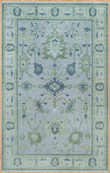Alara Hand-Knotted Indian Oushak Wool Rug - Periwinkle, Sapphire and Basil