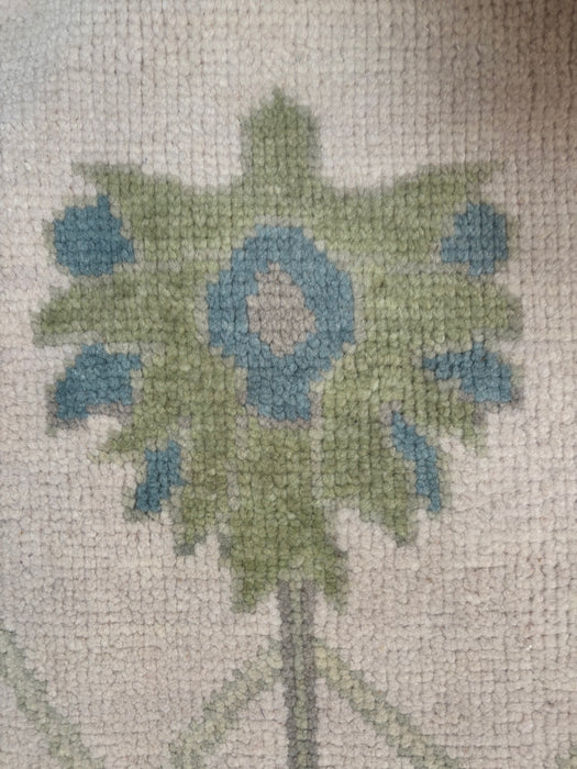 Akdeniz Hand-Knotted Oushak Indian Wool Rug -  Ivory, Lemon, Sapphire, Turquoise, Dove and Basil