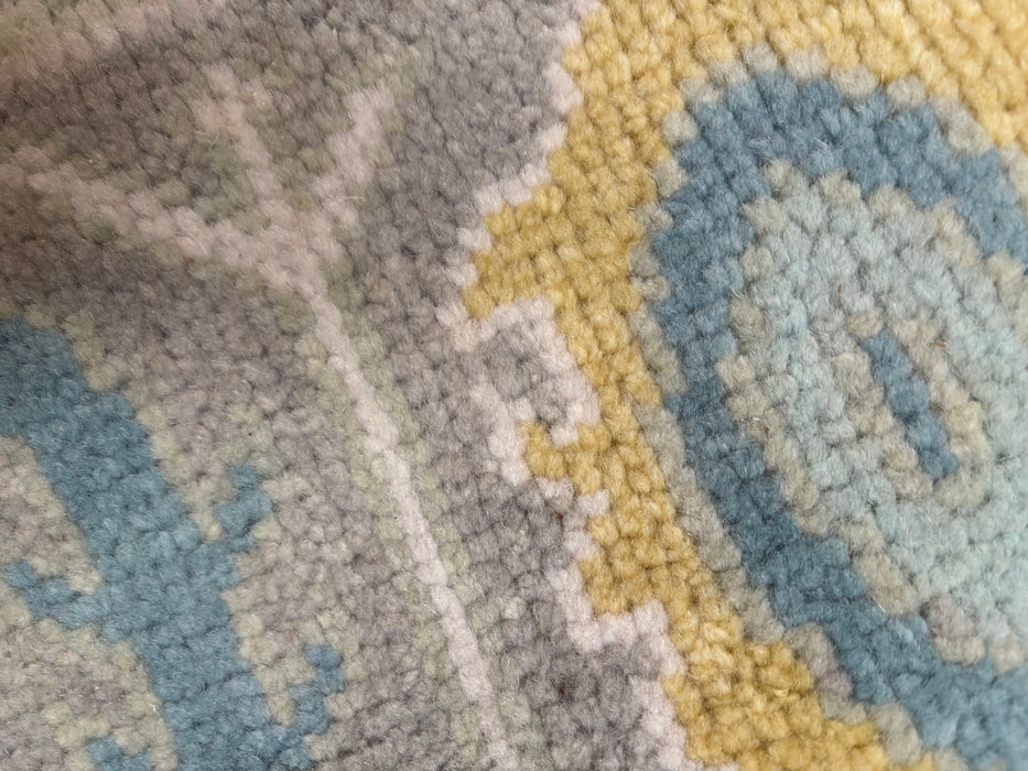 Akdeniz Hand-Knotted Oushak Indian Wool Rug -  Ivory, Lemon, Sapphire, Turquoise, Dove and Basil